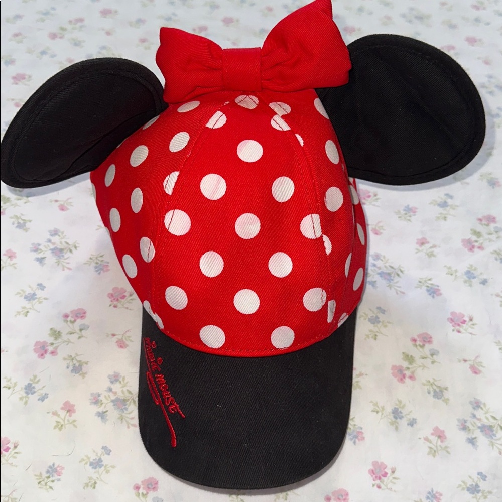 Authentic Disney Parks Minnie Mouse Ears Baseball Cap Red Polka Dot
